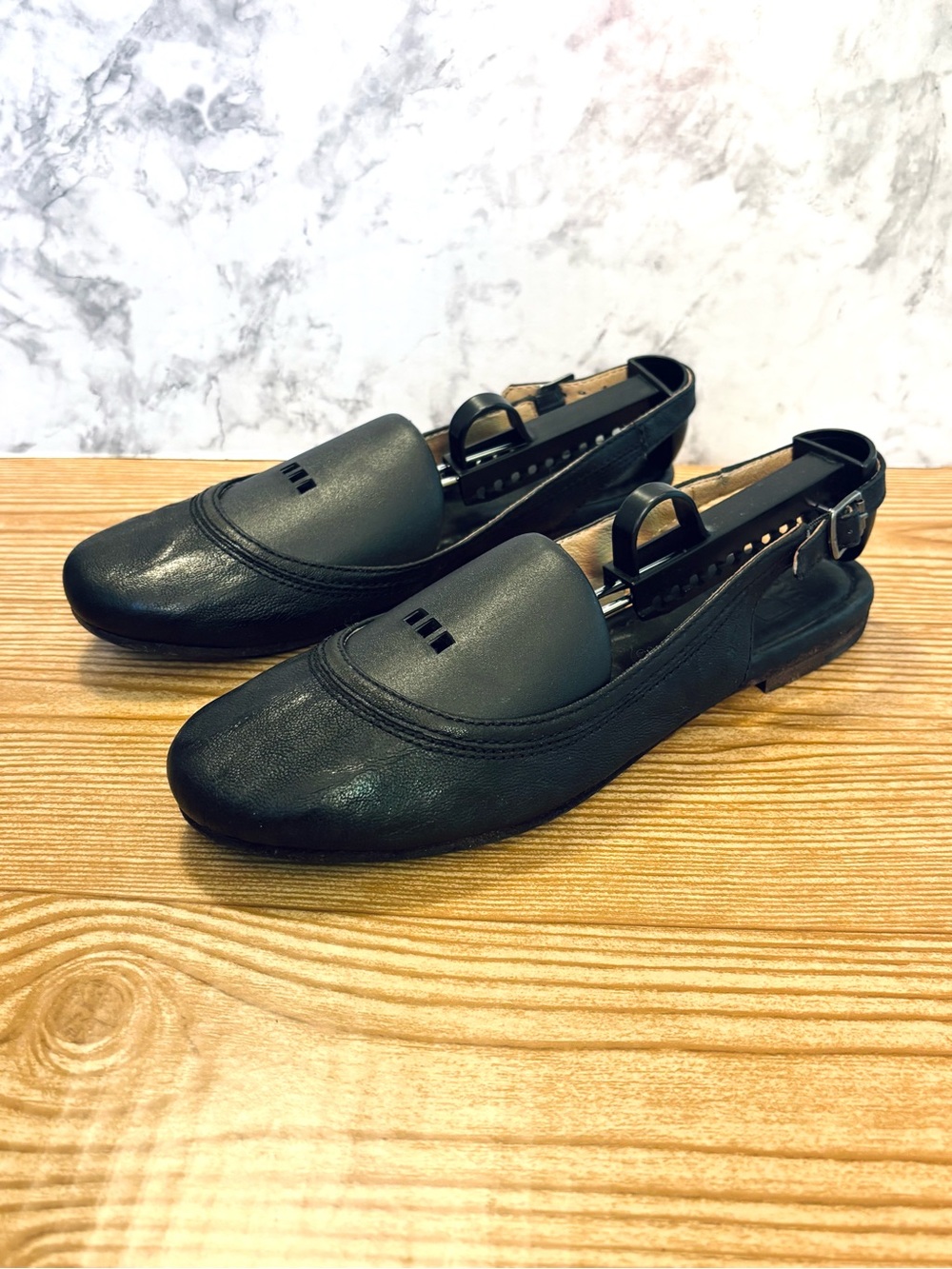 Frye Carson Sling Back Leather Black Ballet Flats Size 8.5 - Picture 3 of 9